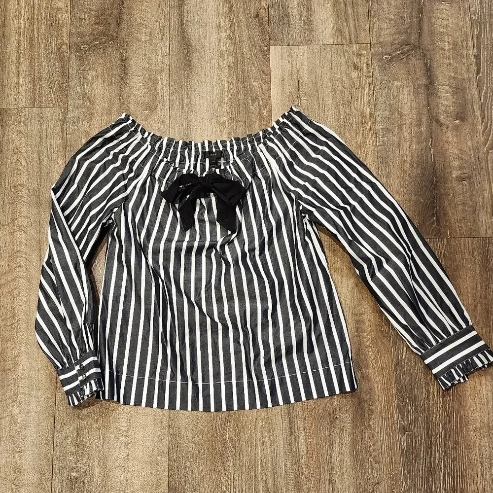 *NWT* J. Crew Striped Off the Shoulder Top with Bow